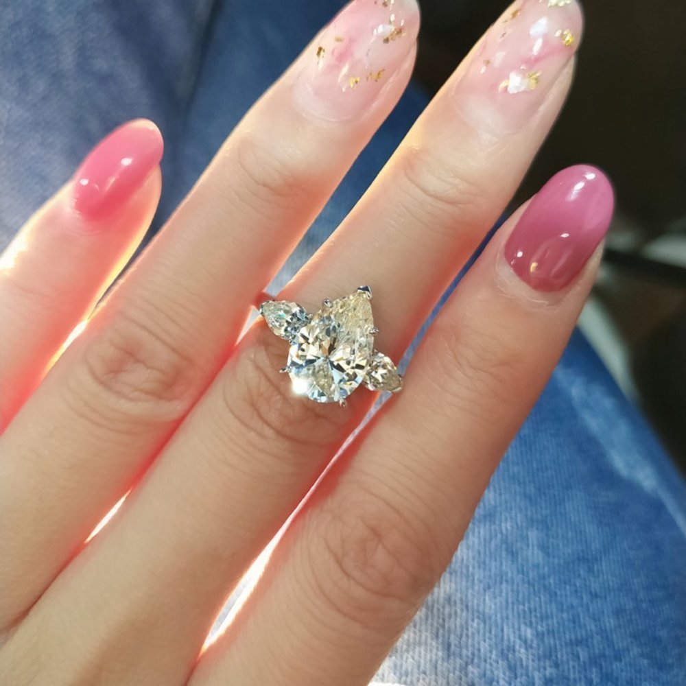 💞Crystal Clear Sweet Pear Pure Zircon Gems Silver Rings for Women,MARR9075